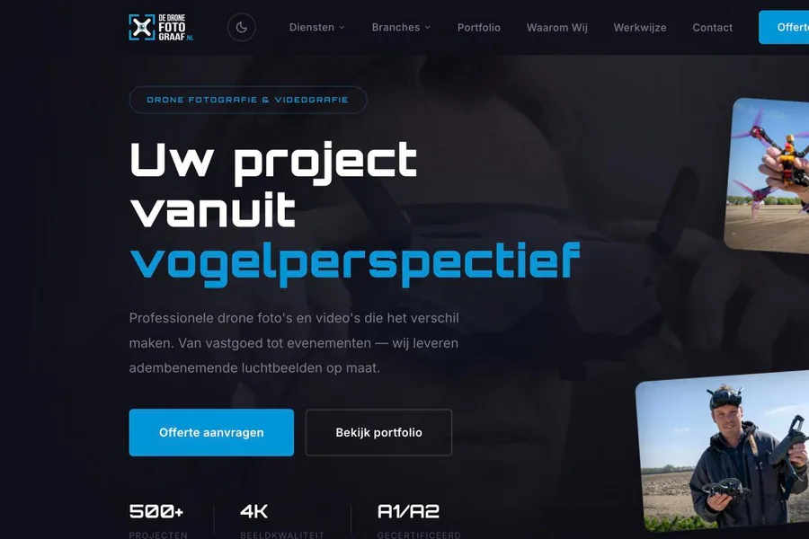 Screenshot van de website De Dronefotograaf