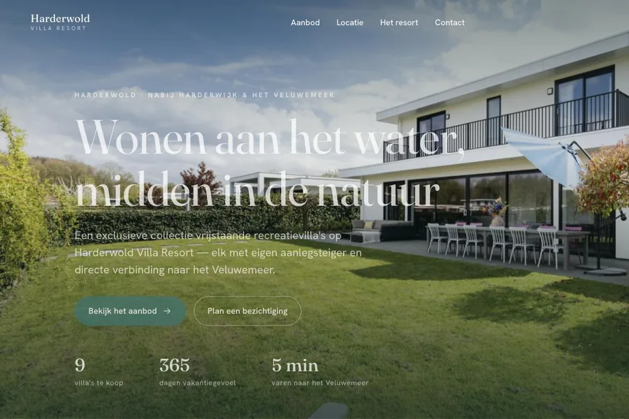 Screenshot van de website Harderwold Villa Resort