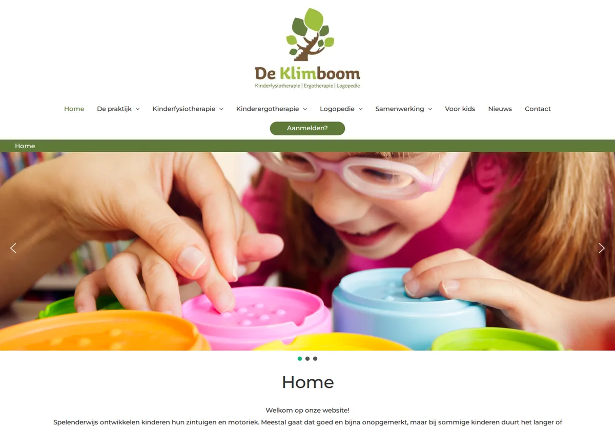 Screenshot van de website van De Klimboom Lelystad