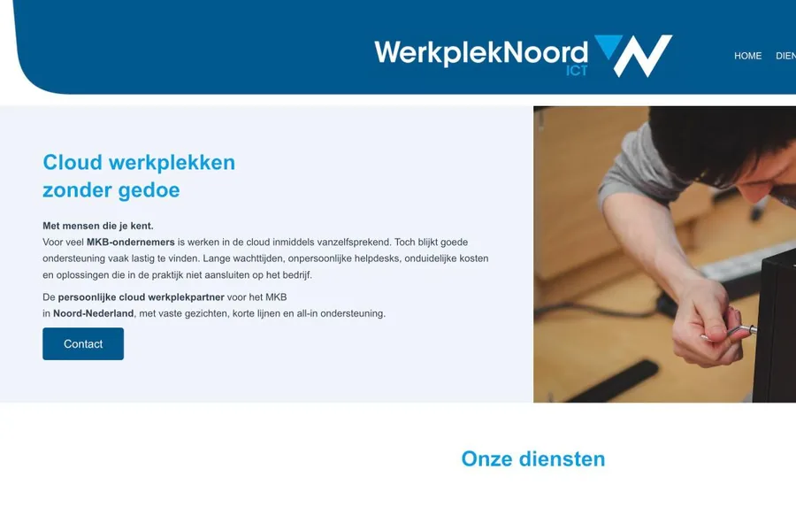 Screenshot van de website WerkplekNoord